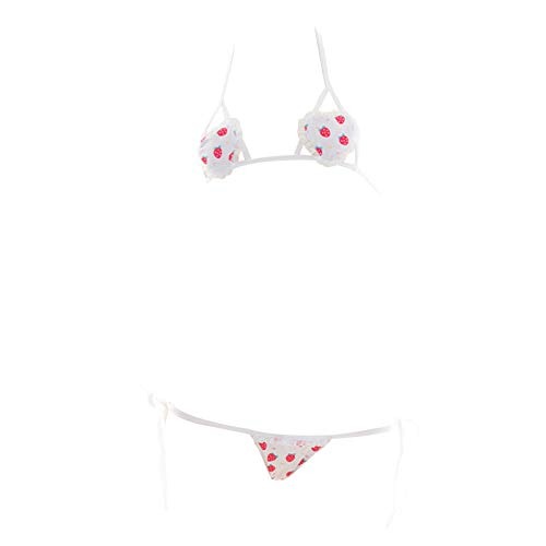 YOMORIO Womens Sexy Anime Cosplay Lingerie Lolita Cute Micro Bikini Set Kawaii Bra and Panty (Heart Shaped Strawberry)