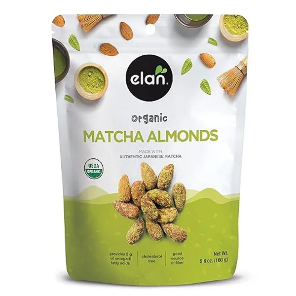 Elan Organic Matcha Almonds, 5.6 oz, Non-GMO, Gluten-Free, Vegan, Kosher, Superfood Infused Nuts (Roasted Almonds, Coconut, Matcha Green Tea Powder), Source of Antioxidants (Vitamin A) - 5.6 Oz (Pack of 1)