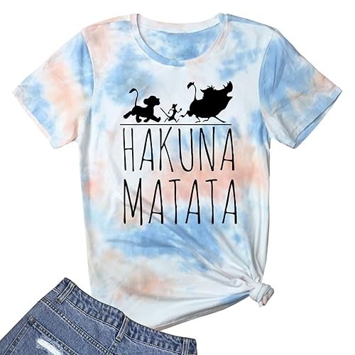 LOOKFACE Womens Hakuna Graphic Printed Tshirts Cute Funny Tees - Small - Tie Dye 08