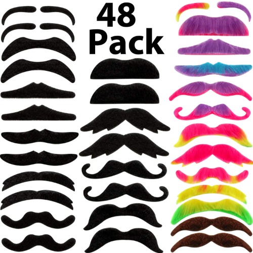 HESTYA 48 Pieces Green Fake Mustaches, Self Adhesive Novelty Mustache Fiesta Party Supplies for St. Patrick's Day Masquerade Party (16 Multicolor) - 