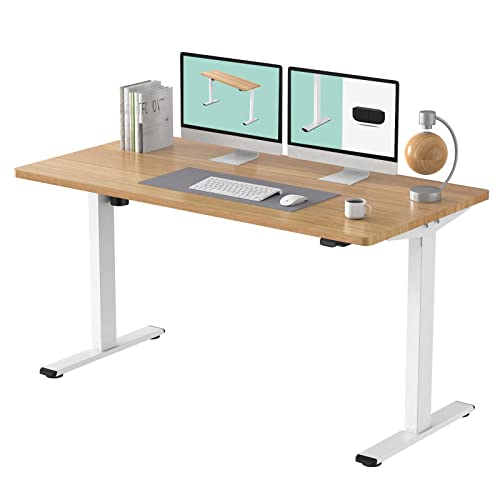 FLEXISPOT EC1 Electric Standing Desk Whole Piece 55 x 28 Inch Desktop Adjustable Height Desk Home Office Computer Workstation Sit Stand up Desk (White Frame + 55" Maple Top, 2 Packages) - 55x28" WholePiece - Maple