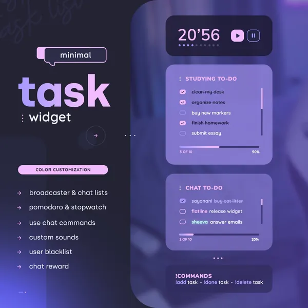 Tasklist Widget — Pomodoro Coworking Timer and To-do List For Streamer & Chat  | Streamelements OBS