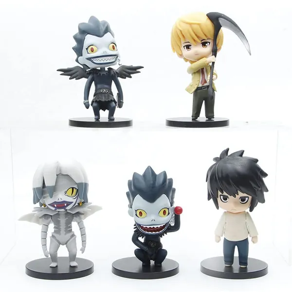 5pcs Death Note Figurines Set 10cm Q Version Ryuuku L Yagami Anime Character Statue Model Collection Home Ornaments