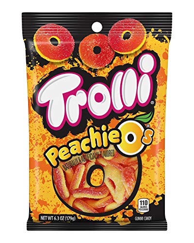 Trolli Peachie O's Rings, Sour Gummy Candy, 6.3 Ounce (Pack of 8) - Peachie O's - 6.3oz, Pack of 8