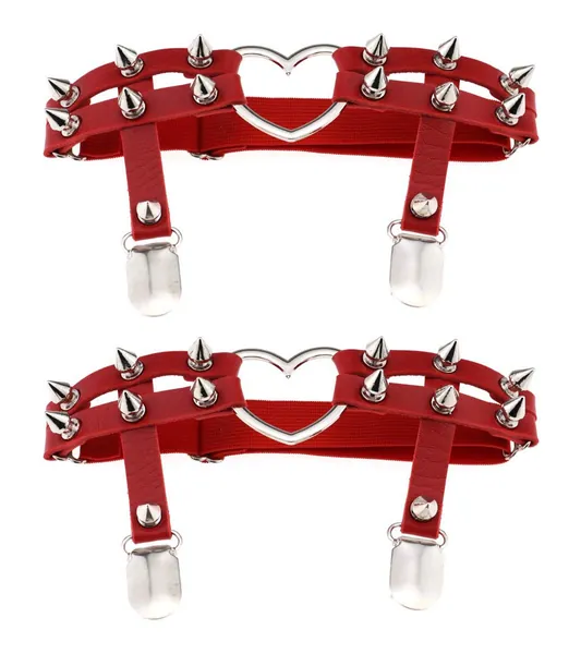 Women Girl Sexy Leather Heart Garters Punk Rock Rivet Stud Leg Ring 2pcs