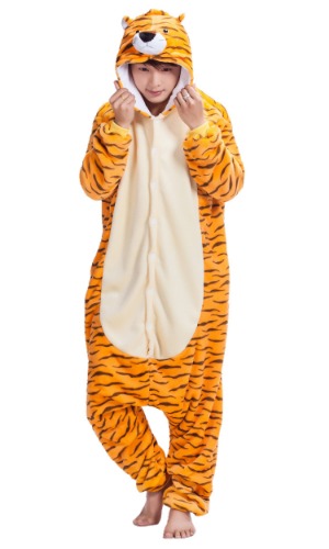 FUNCOS Unisex Adult Tiger Costume Cosplay Warm and Cozy Plush Pajamas - X-Large
