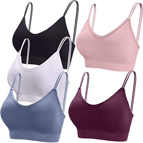 BQTQ 5 Pcs V Neck Tube Top Bra Seamless Bralettes Wireless Bra Padded Bralettes Sports Bra Comfortable Camisole for Women - Light Pink, White, Black, Steel Blue, Purple - XX-Large