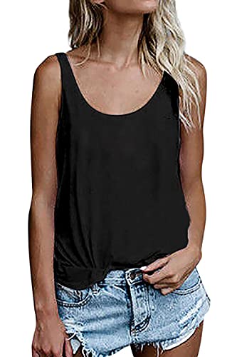OMSJ Women Shirts Sleeveless Summer Tunic Loose Fit Tank Tops - Solid Black - XX-Large