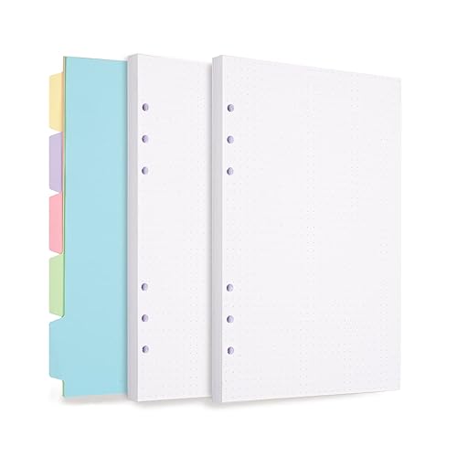 A5 Refill Paper, Dotted Paper Planner Inserts for A5 Binder Budget Planner Journals Notebook, 6 Ring Loose Leaf Dotted Paper with Binder Dividers (A5, Dotted Paper) - Dotted - A5