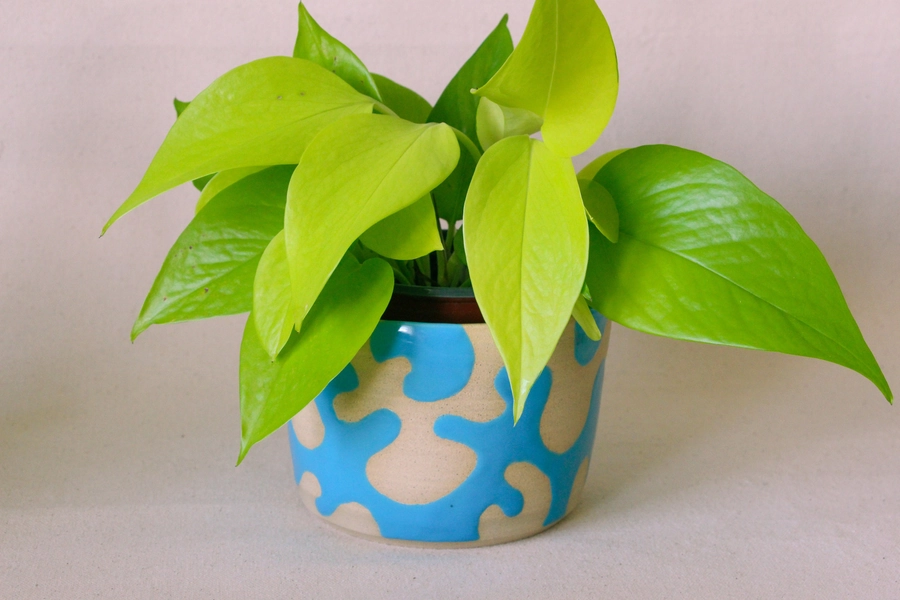 Turquoise Swirl Pattern Handmade Ceramic Plant Pot