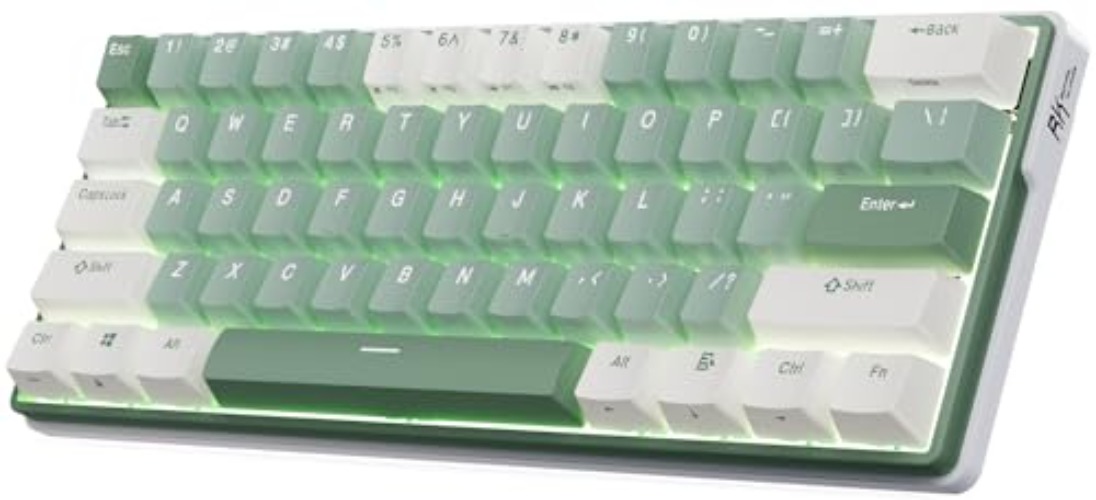 RK ROYAL KLUDGE RK61 Plus Mechanical Keyboard, 60% Wireless Gaming Keyboard with USB Hub, Bluetooth/2.4Ghz/Wired RGB Hot Swappable PC Keyboard for Win/Mac/Android, Tactile Pale Green Switches - Tactile Pale Green Switches - Green