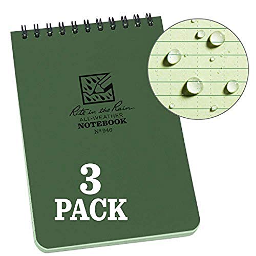 Rite In The Rain Weatherproof Top Spiral Notebook, 4" x 6", Green Cover, Universal Pattern, 3 Pack (No. 946-3) - Green