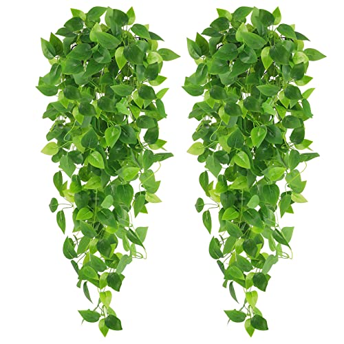 2pcs Artificial Hanging Plants 3.6ft Fake Ivy Vines, Hanging Ivy Indoor Outdoor Ivy Vines Hanging Plants Outdoor Artificial Plants Vines Fake Hanging Plants Room Wall Wedding Garland Decor - 2