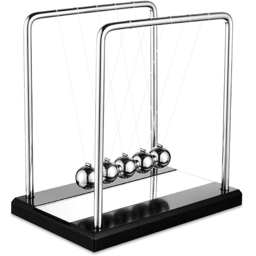 Evance Newton's Cradle Balance Ball, Science in Motion Newton Balanced Balls with Balance Swinging Magnetic Balls Funny Pendulum Steel Ball Office Desk Decoration (Black&Mirror)