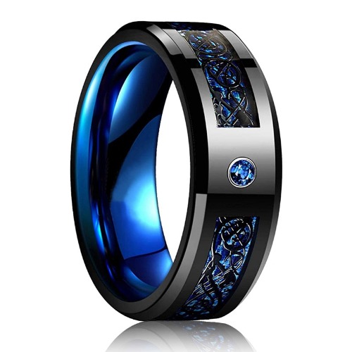 Mens Black Metal with Zircon Ring - 13 / Blue