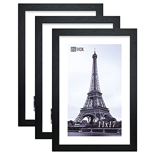 VCK Poster Frame 11x17 Set of 3, Wood Black Picture Frame, Wall Gallery Photo Frames, 3 Pack - Black - 11 x 17