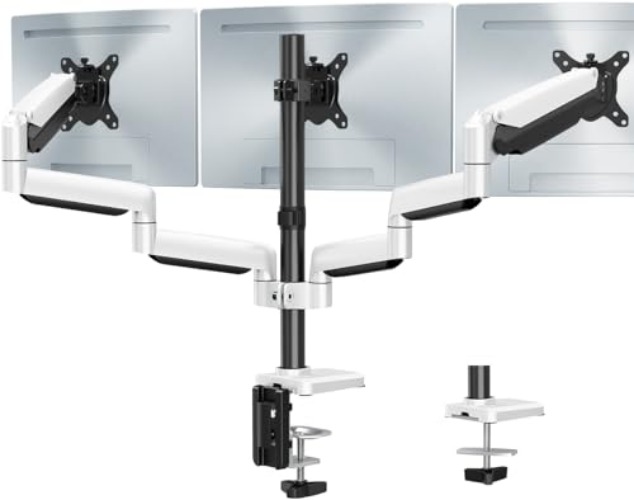 MOUNT PRO Triple Monitor Mount, 3 Monitor Desk Mount for There Screens up to 32 Inch, Full Motion Gas Spring Triple Monitor Stand, Heavy Duty Monitor Arm Hold up to 17.6lbs Each, VESA Mount, White - Max 32" - White