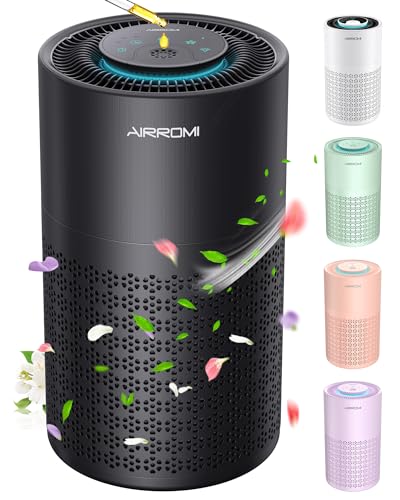 AIRROMI Air Purifier for Bedroom with True H13 HEPA 3-in-1 Filters, Pet Air Purifiers for Home Cat Pee Smell, Covers Up to 983 Ft², Quiet 360° intake Air Cleaner for Allergies Dust Smoke Odor Dander - AIRROMI Black Purifiers