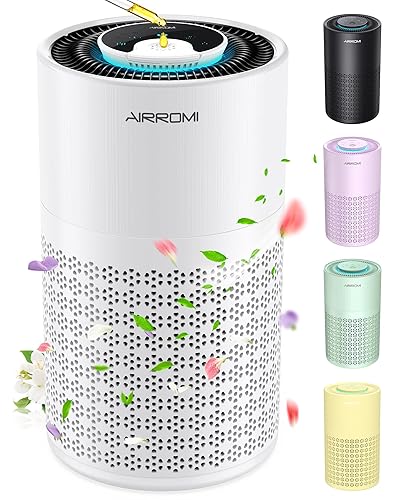 AIRROMI Air Purifier for Bedroom with HEPA 3-in-1 Filter, Pet Air Purifier for Home Cat Pee Smell, Covers Upto 990 Ft², Quiet 360° intake Air Cleaner for pet hair,allergies,Dust,Smoke A2001 White - White