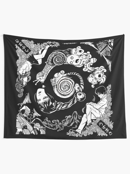 Spiral Into Horror Wall Tapestry, Uzumaki Wall Hanging, Manga Tapestries