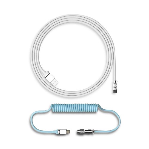 YUNZII Keynovo V2 Coiled Keyboard Cable with Aviator USB Cable for Type-C Mechanical Gaming Keyboard (White Blue) - White Blue