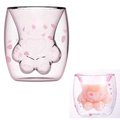 WubbaLubba Coffee Mug Sakura Double Wall Glass Cup Cat Claw Cup Heat-resistant Handmade Creative Milk Mug Tea Whiskey Cup