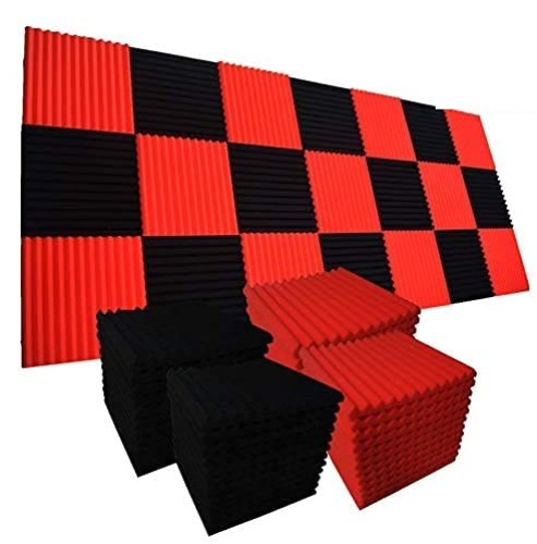 52 Pack Acoustic Foam Panels,1" x 12" x 12" Acoustic Wedge Studio Foam Sound Absorption Wall Panels (BLACK/RED) - Black /Red