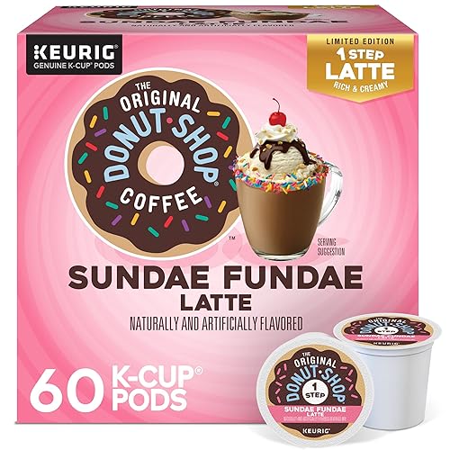 The Original Donut Shop Sundae Fundae One Step Latte, Keurig Single Serve K-Cup Pods, 60 Count (6 Packs of 10) - Sundae Fundae Latte - 60 Count (Pack of 1)