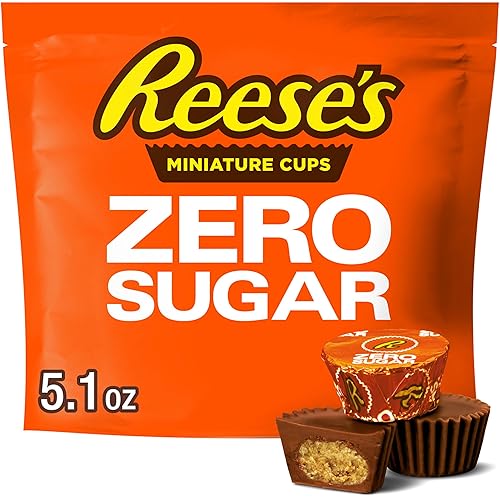 REESE'S Zero Sugar Miniatures Chocolate Peanut Butter Cups, Candy Bag, 5.1 oz