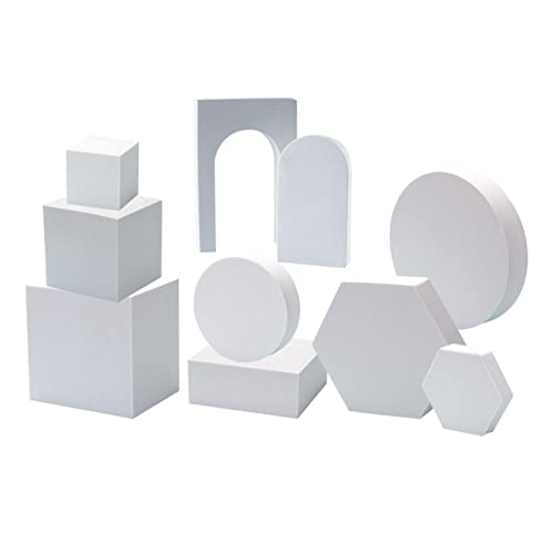 Photography Background Prop Geometric Cube Set, 10pcs Waterproof Craft Hard Foam Photo Props, Jewelry Display Shooting Geometric Cube for Cosmetics, Makeup Shooting Accessories Modeling Decor(White) - white
