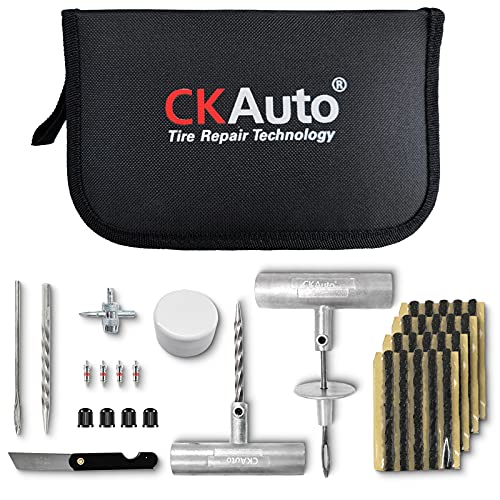 CKAuto Universal Tire Repair Kit, Heavy Duty Car Emergency Tool Kit for Flat Tire Puncture Repair, 36 Pcs Value Pack, Tire Plug Kit fit for Autos, Cars, Motorcycles, Trucks, RVs, etc. - 31 PCS