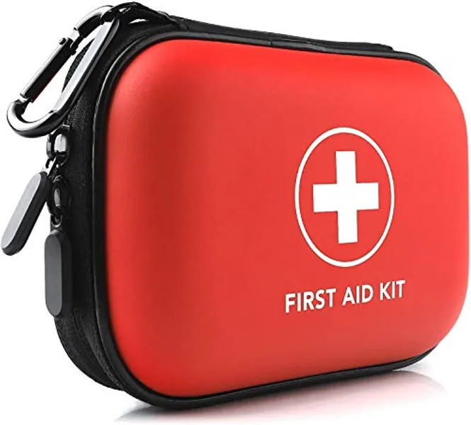 Mini First Aid Kit, 100 Pieces Water-Resistant Hard Shell Small Case - Perfect for Travel, Outdoor, Home, Office, Camping, Hiking, Car (Red)