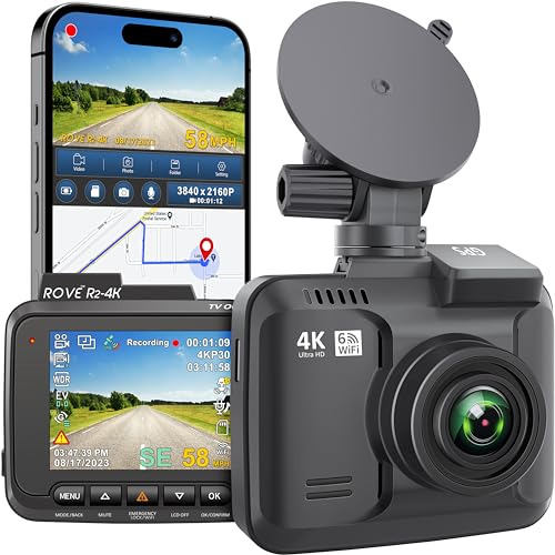 ROVE R2-4K Dash Cam Built-in WiFi GPS Car Dashboard Camera Recorder with UHD 2160P, 2.4" IPS Screen, 150° Wide Angle, WDR, Night Vision