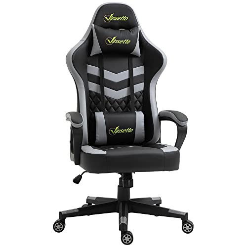 Vinsetto Racing Gaming Chair with Lumbar Support, Headrest, Swivel Wheel, PVC Leather Gamer Desk Chair for Home Office, Black Grey - Black