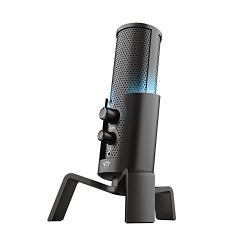 Trust Gaming GXT 258 Fyru Streaming Microphone, 4 Recording Patterns, Gaming Mic with LED Lighting, USB Microphone for Podcast, Vlogging, Music Recording, ASMR, PC, Laptop, PS4, PS5 - Black - GXT 258 Fyru Black