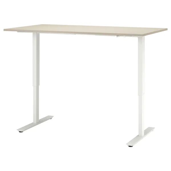 TROTTEN Desk sit/stand - beige/white 160x80 cm
