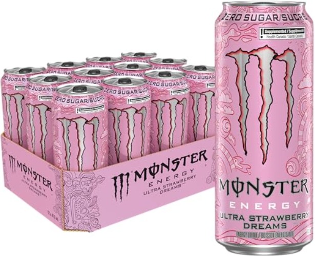 MONSTER ENERGY, Ultra Strawberry Dreams, 473mL Cans, Pack of 12 - DRINK