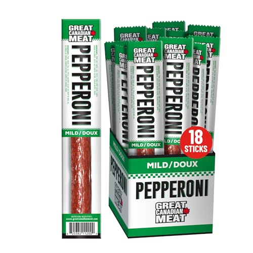 Mild Pepperoni Sticks Box 18 x 22g Caddy by Great Canadian Meat, Meat Snacks, Meat Sticks For Carnivores. Perfect For Snacking, Gluten Free, High In Protein