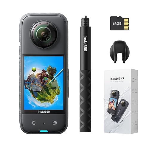 Insta360 X3 Get-Set Kit- Waterproof 360 Action Camera with 1/2" 48MP Sensors, 5.7K 360 Active HDR Video, 72MP 360 Photo, 4K Single-Lens, 60fps Me Mode, Stabilization, 2.29" Touchscreen, AI Editing - Get-Set Kit