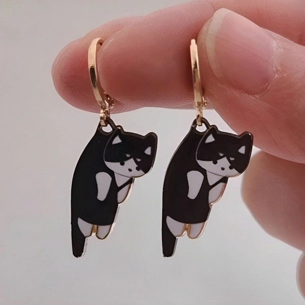 Cute Cat Dangle Earrings, Kitten Earrings, Black Cat Earrings, White Cat Earrings, Cartoon Style Cat Dangle Earrings, Cute Gift for Her