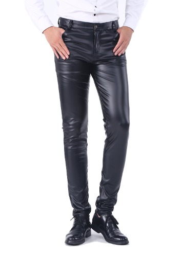 Idopy Men`s Business Slim Fit Five Pockets Faux Leather Pants Jeans - 30
