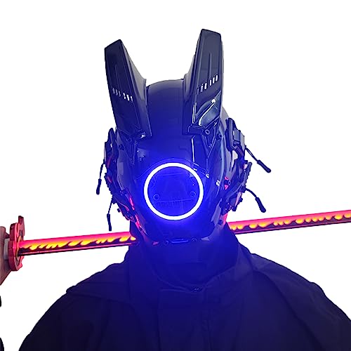 JAUPTO Techwear Mask Punk Mask Helmet ,LED Light Cool Samurai Mask,Halloween Cosplay Anime mask - Blue