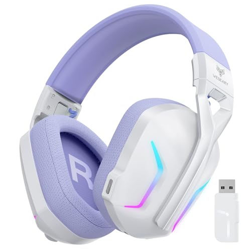 WESEARY Wireless Gaming Headphones for PS5, PS4, PC, Switch, Mac - 7.1 Surround Sound, Bluetooth Headset with Microphone and 50mm Drivers - Lilac/White - Pro