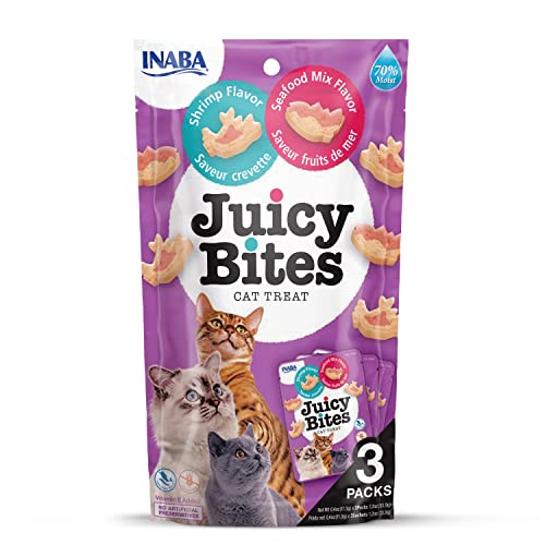 Juicy Bites by INABA Cat Treat - Shrimp & Seafood Mix Flavour 6 Pack (198g total) / Soft & Moist Cat Treat, Delicious & Healthy Snack for Cats, Hand Feeding Nibbles, Natural, Grain Free - Shrimp & Seafood Mix - 11 g (Pack of 18)
