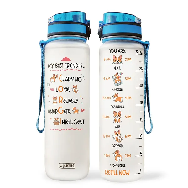 64HYDRO 32oz 1Liter Motivational Water Bottle with Time Marker, Corgi Best Friend, Gift For Corgi Lovers, Corgi Inspiration - PYV2808019 - Pyv2808019