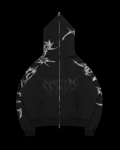 CRASH RHINESTONE ZIP HOODIE BLACK | S/M