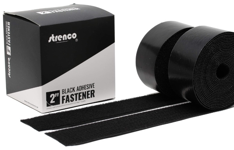 Strenco 2 Inch Hook and Loop Strips with Adhesive - 5 Yards - Heavy Duty Tape - Black Sticky Back Fastener - 