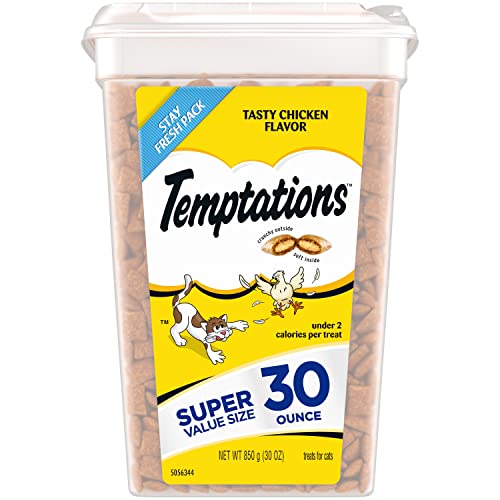 TEMPTATIONS Classic Crunchy and Soft Cat Treats Tasty Chicken Flavor, 30 oz. Tub (Packaging May Vary) - Tub - 30 Ounce (Pack of 1)