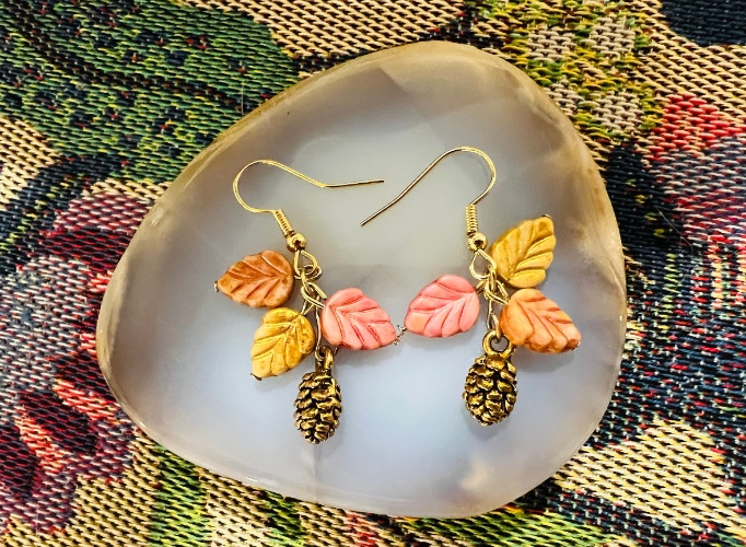 Autumn Fall Earrings, Acorn and Fall Leaves, Fishhook or Clip-on Jewelry