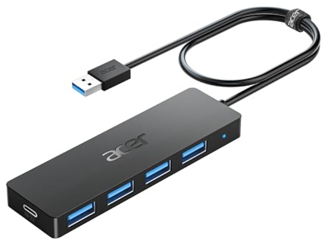 Acer USB Hub 4 Ports, Multiple USB 3.0 Hub, USB A Splitter for Laptop with USB C Power Port, USB Extender for A Port Laptop, Windows, Linux, Acer PC and More (2ft) - 2ft - USB-A 3.0